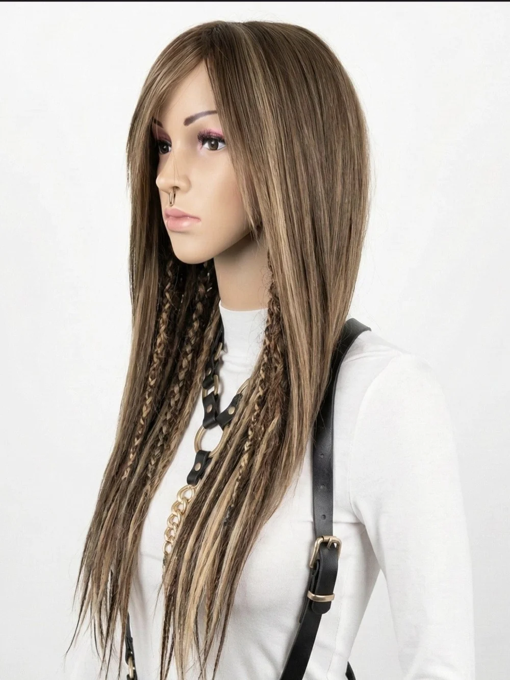 Custom Made Partial Deadlock Synthetic Wig with Blonde Highlights - Taupe Brown